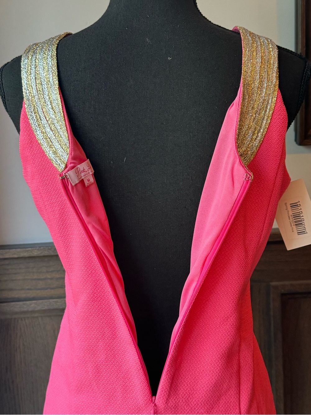 Pink Lily Hot Pink Mini Dress with Gold Beaded V-Neck medium NWT - Picture 6 of 9